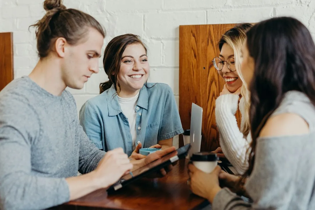 People learning and talking together